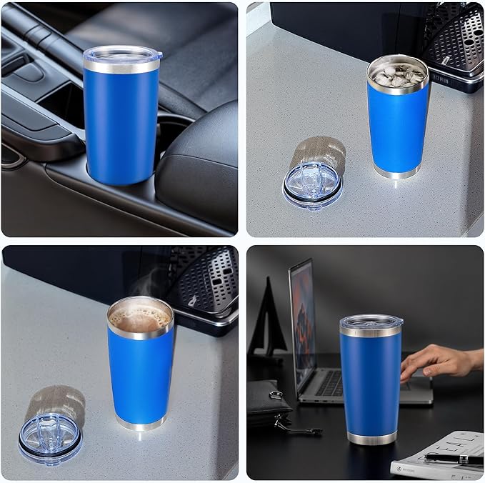 OMTech 20oz Tumblers Bulk, 6pc Stainless Steel Tumbler Set with Lid & Straw, Double Wall Vacuum Insulated Mug for Laser Engraver, Travel Coffee Mug for Hot & Cold Drinks, Navy Powder Coated Cup