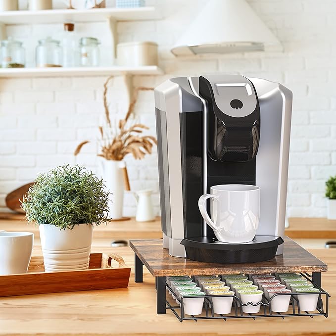 DecoBrothers K-Cup Holder Drawer for 30 Coffee Pods Storage, Rustic Brown