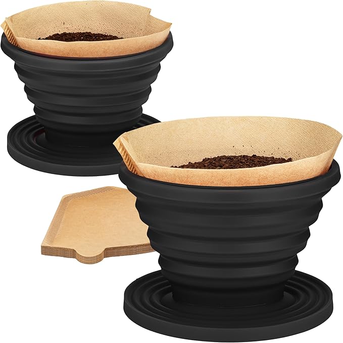 COLETTI Sierra Camping Pour Over Coffee Dripper — Collapsible Pour Over Coffee Dripper — Includes Pack of Paper Filters [Black, Pack of 2]