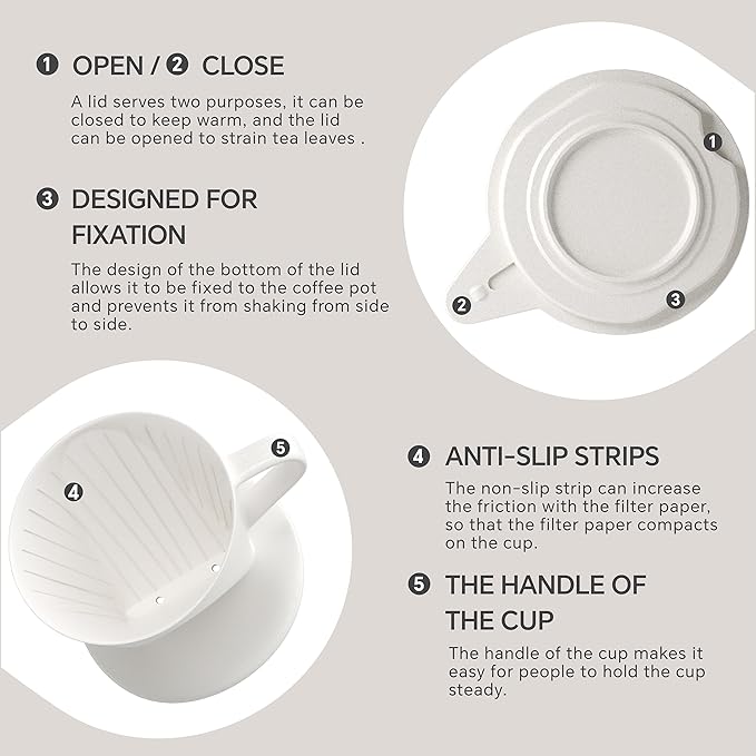 Ideus Insulated Pour Over Coffee Maker 20oz, Stainless Steel Coffee Pot Pour Over Set Camping Coffee Carafe BPA-Free with Dripper for Home, Office & Camping (White)