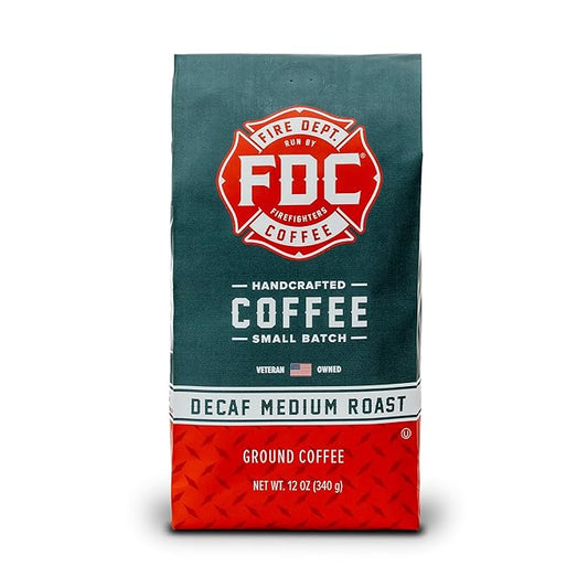 Fire Department Coffee - Gives Back to Firefighters - Premium Decaf Ground Coffee - Roasted in the USA - Decaffeinated Using Natural Mountain Water - Veteran Owned - 12 oz