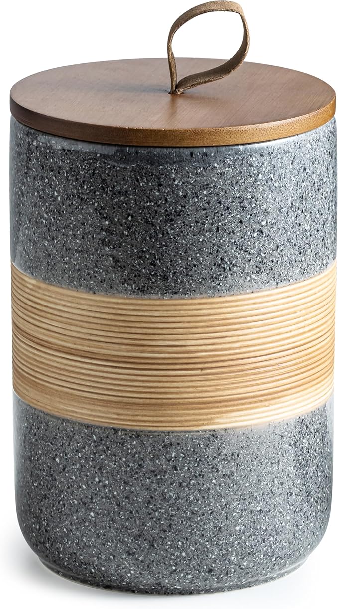 Large Storage Containers with Lids, Ceramic Coffee Container Kitchen Food Storage Cookie Jars with Airtight Lid for Spice Sugar Tea Bag, Stackable Decorative Jars for Counter, Grey & 61 fl.oz