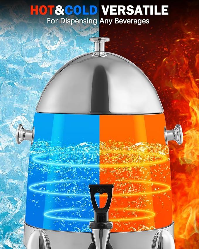 Coffee Urn With Fuel Holder, 3.2 Gallon/12L Stainless Steel Beverage Dispensers for Coffee Tea Hot Water, Hot Drink Dispenser with Stand, Chafer Urn with Spigot for Parties Catering (Silver), N6