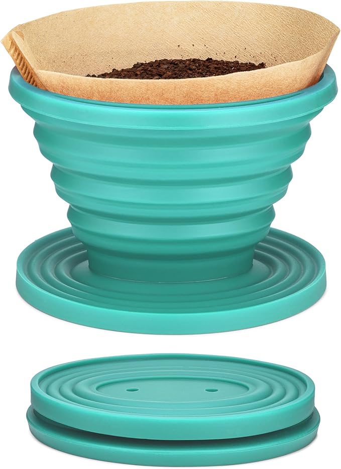 COLETTI Sierra Camping Pour Over Coffee Dripper — Collapsible Pour Over Coffee Dripper — Includes Pack of Paper Filters [Teal, Pack of 2]