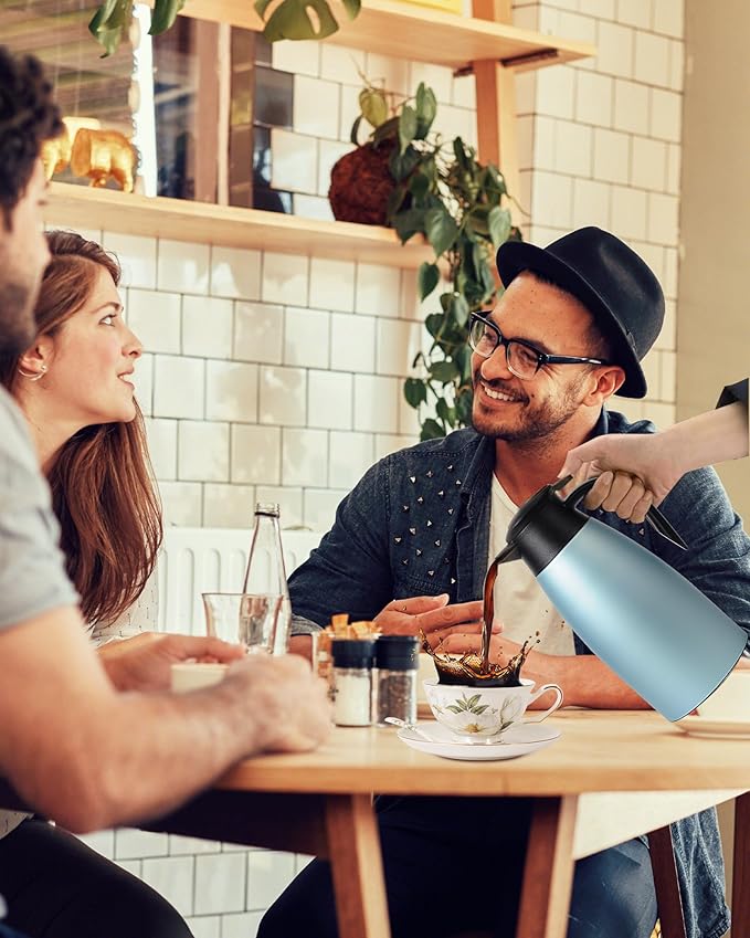 70 OZ Updated Thermal Coffee Carafe for keeping hot, 2 PCS Carafes for hot liquid, Insulated Coffee Carafe Stainless Steel Vacuum Thermal Pot for Coffee, Hot Water,Keep Hot 12 Hours (Blue+Blue)