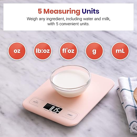 Etekcity Food Kitchen Scale, Digital Grams and Ounces for Weight Loss, Baking, Cooking, Keto and Meal Prep, LCD Display, Medium, Pink