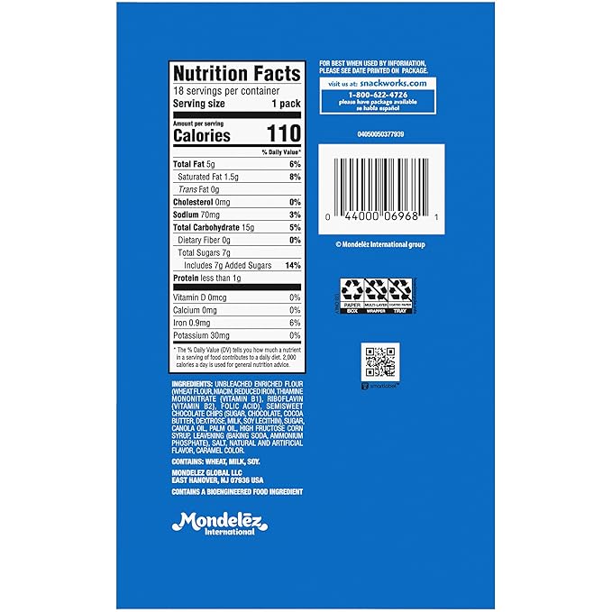 CHIPS AHOY! Original Chocolate Chip Cookies, 18 Snack Packs (2 cookies per pack)