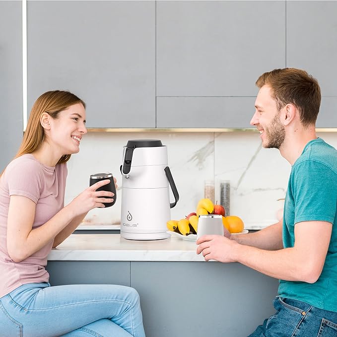 IDEUS Thermal Coffee Carafe 74oz (2,200ml), Stainless Steel Double Wall Insulated Vacuum Flask, Water Jug Coffee Server and Beverage Dispenser, Heat and Cold Retention (White, 74oz (2,200ml))
