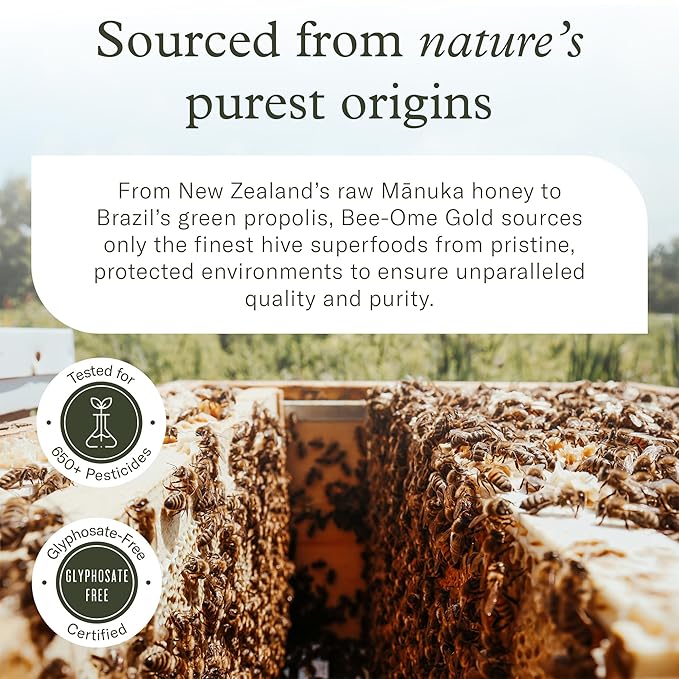 Bee-Ome Gold by Enviromedica - Unpasteurized Raw Manuka Honey with Probiotics, Royal Jelly, Bee Pollen & Propolis, Functional Superfood Honey, 7.4oz