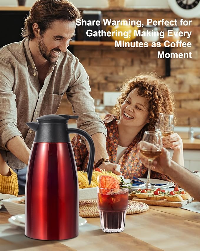 70 Oz Thermal Coffee Carafe for keeping hot, 2 PCS Airpot dispenser, Insulated Stainless Steel Vacuum Thermal Pot for Coffee, Hot Water,Keep Hot 12 Hours (black+red)
