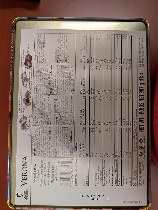 Matilde Vicenzi Verona Gift Tin - Assortment of Italian Pastries and Cookies - Gourmet Gifts For Thanksgiving & Christmas - Assorted Cookies in Italian Design Tin 32oz (907g)