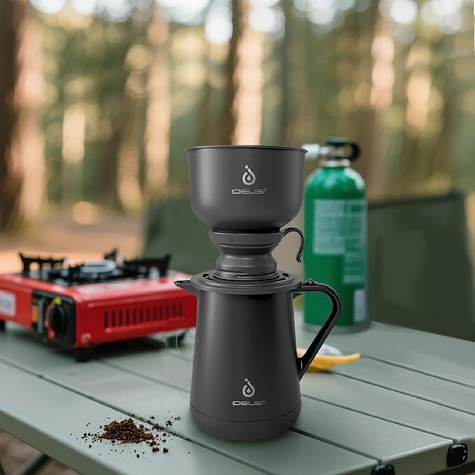 IDEUS Brew Pour Over Dripper, Portable Stainless Steel Reusable Filter Manual Camp Coffee Maker BPA-Free for Home, Office & Camping (Camp Dripper-Black)