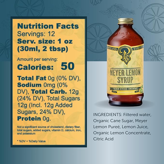 Portland Syrups Meyer Lemon Syrup - Premium Beverage Concentrate for Delicious Cocktails, Tea, Soda, Coffee Drinks, Baking, and More - 12 oz with 12 Servings (Pack of 1)