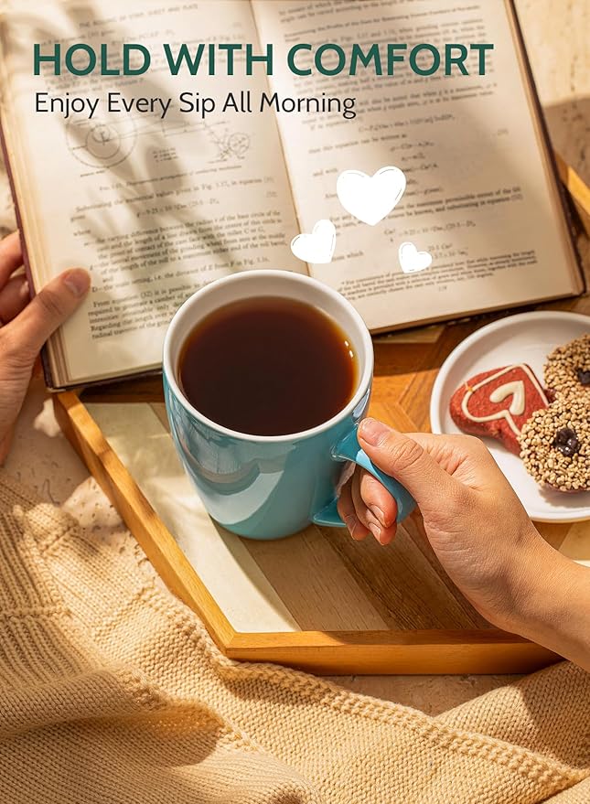 Sweese Porcelain Coffee Mugs - 16 Ounce (Top to the Rim) for Coffee, Latte, Tea, Cocoa, Set of 4, Turquoise