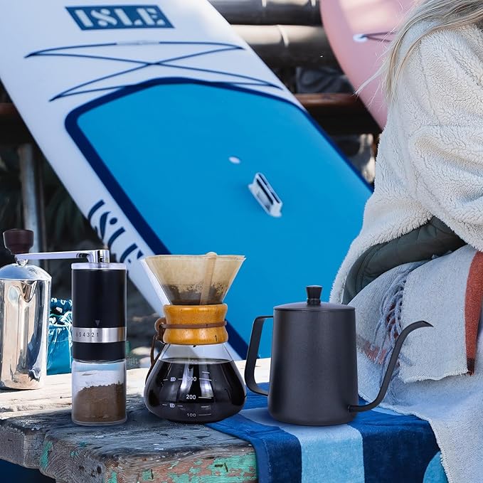 SOTECH Pour Over Coffee Maker Set Portable Pour Over Set-Manual Coffee Grinder Heatproof Glass Coffee Dripper for Traveling Camping