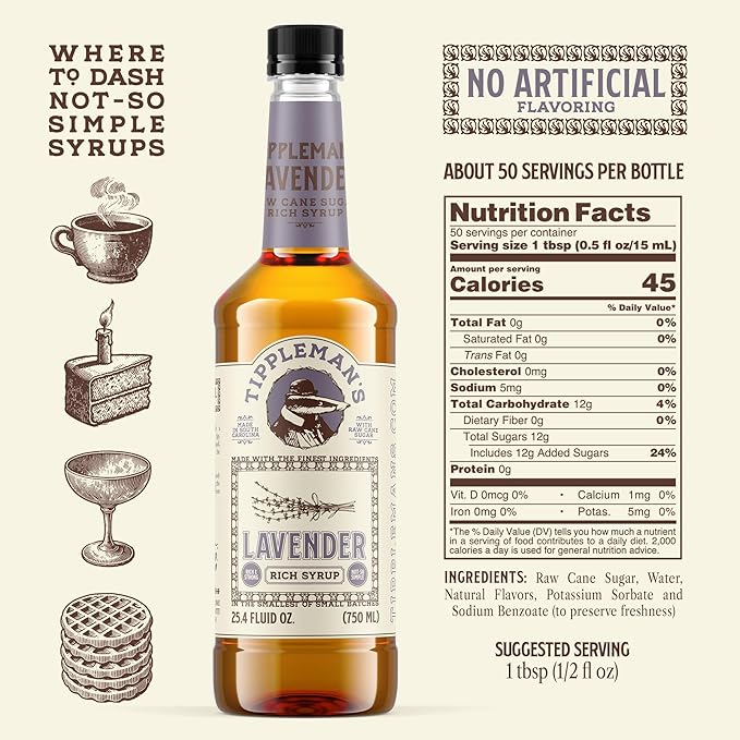 Tippleman's Lavender Coffee Syrup - Rich Flavor for Hot or Iced Drinks, Latte, Tea, Espresso, Cappuccino, Cocktails, & Baking - 25.4 Fl Oz
