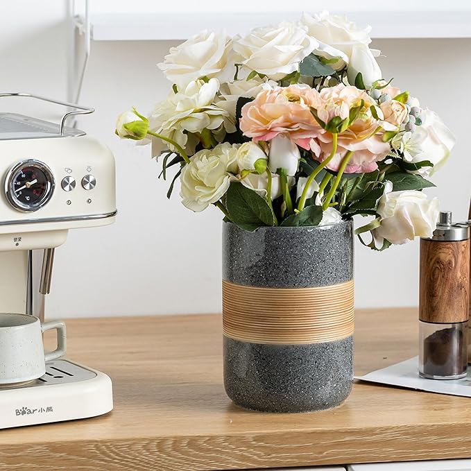 Large Storage Containers with Lids, Ceramic Coffee Container Kitchen Food Storage Cookie Jars with Airtight Lid for Spice Sugar Tea Bag, Stackable Decorative Jars for Counter, Grey & 61 fl.oz