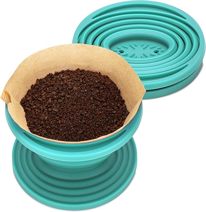 COLETTI Sierra Camping Pour Over Coffee Dripper — Collapsible Pour Over Coffee Dripper — Includes Pack of Paper Filters [Teal, Pack of 2]