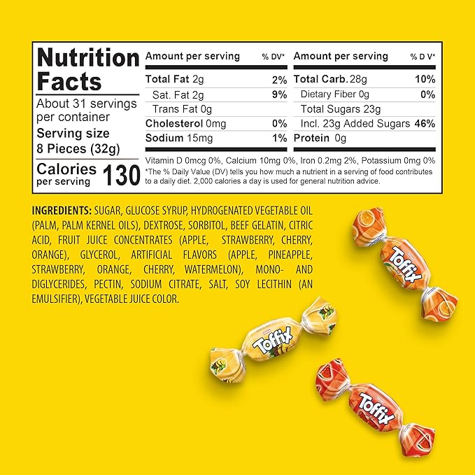 Toffix Fruit Chews, Center Filled Soft Fruit Chews Candy Individually Wrapped Snacks, Orange, Strawberry, Pineapple, Watermelon & Apple, Fruity Flavored Chewy Candies, 2.2 Pound Bulk Bag, Pack of 1