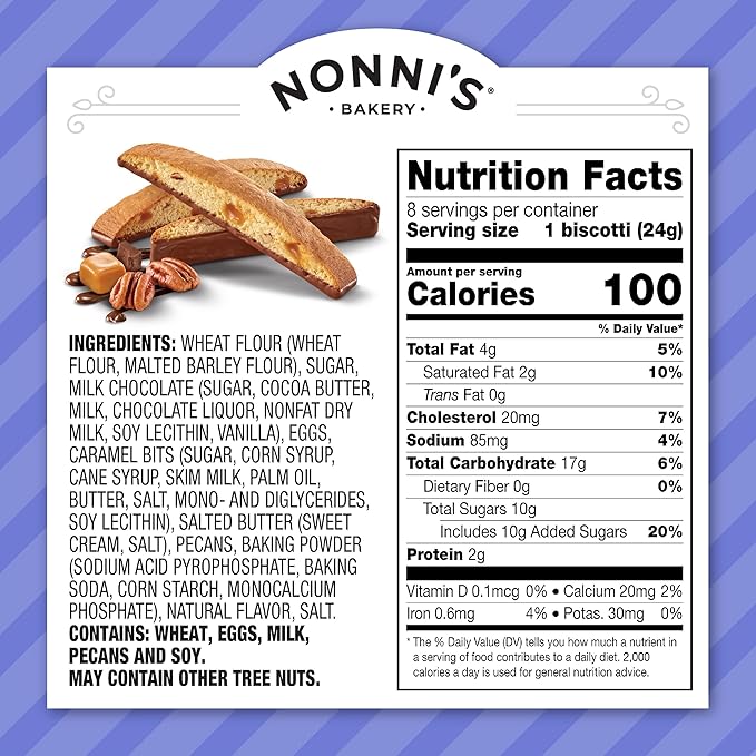 Nonni's Turtle Pecan Biscotti Italian Cookies - 3 Boxes Caramel Pecan Cookies Dipped in Milk Chocolate - Butter Pecan Biscotti Individually Wrapped Cookies - All Natural Ingredients - Kosher - 6.88 oz