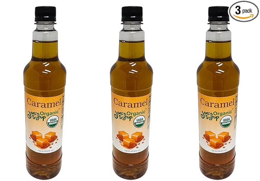 Joe’s Syrup Organic Flavored Syrup, Organic Caramel, 750 ml (3 Pack)