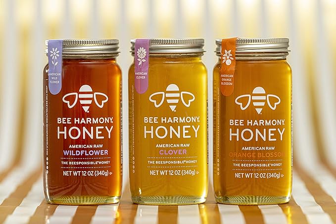 Bee Harmony Honey 3 Pack Variety Pack, 36 Ounce (Clover, Wildflower and Orange Blossom)