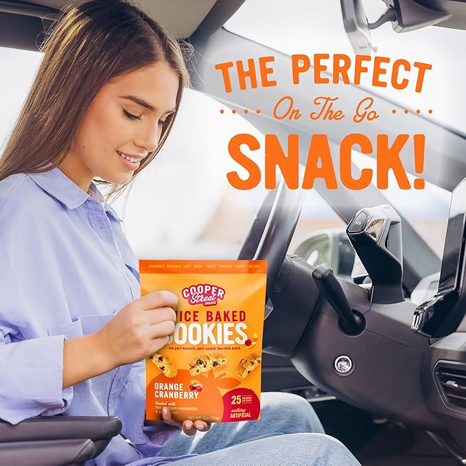 Cooper Street Twice Baked Orange Cranberry Biscotti Cookies - Light and Crispy Coffee Cookie Bites - Traditional Low Calorie Italian Snacks for Adults & Kids - Kosher, Dairy, Peanut & Soy Free - 5oz