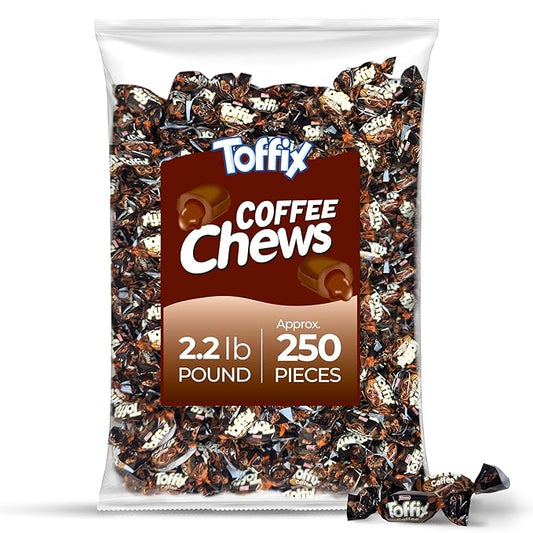 Toffix Coffee Chews, Center-Filled Soft Chewy Candy, 250 Pieces of Individually Wrapped Snacks for Kids & Adults, Coffee Flavored Chewy Candies - 2 Pound Bulk Bag