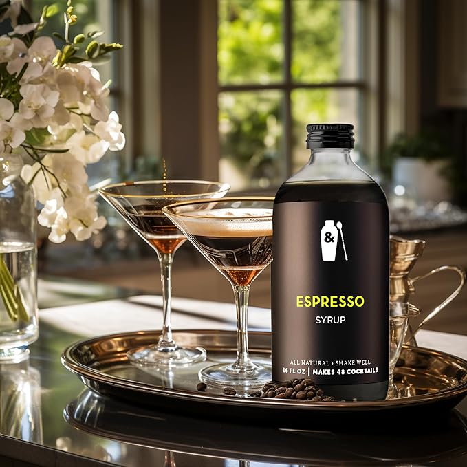 Shaker & Spoon Espresso Syrup, 16oz Flavored Syrups for Drinks, Espresso Flavored Mix Alternative, Cocktail Mixers, Cocktail Syrup, Non Alcoholic Drinks