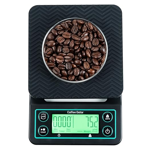 Coffee Gator Coffee Scale 0.1g Precision with Timer - 3kg Digital Scale ﻿Large LCD Weighing Kitchen Multifunctional for Pour-Over, Espresso, French Press, Bean, Food, Drink