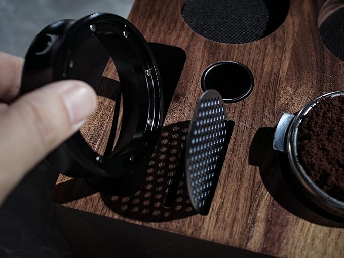 54mm Espresso Tamping Station V3 Walnut Portafilter Holder Espresso Organizer for Breville Machines with Tamper Holder, Distributor Slot, and Multi Accessory Storage