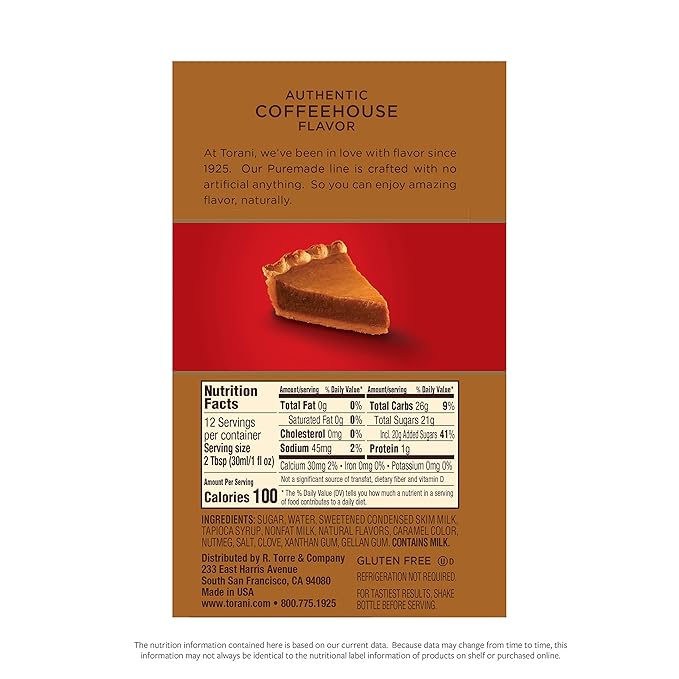 Torani Puremade Sauce, Pumpkin Pie, 16.5 Ounces (Pack of 4)