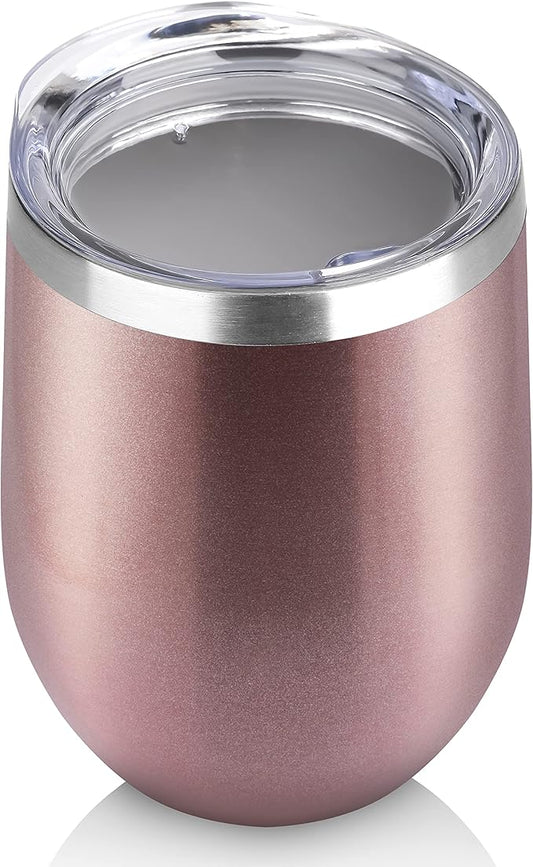DOMICARE Stainless Steel Wine Tumbler Bulk with Lid, Personalized Rose Gold Insulated Tumblers Set, 12oz Travel Coffee Cups Pack of 1