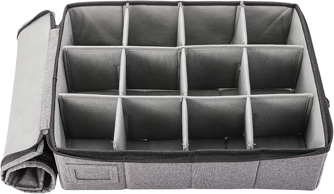 TOPZEA Cup and Mug Storage Box, China Cup Storage Box with Lid and Handles, Holds 12 Coffee Mugs and Tea Cups, Moving Boxes for Mugs and Cups, Fully-Padded Inside, Hard Shell and Stackable, Grey