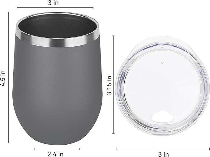 DOMICARE Stainless Steel Wine Tumbler Bulk with Lid, Personalized Insulated Tumblers Set, 12oz Travel Coffee Cups Pack of 1, Gray