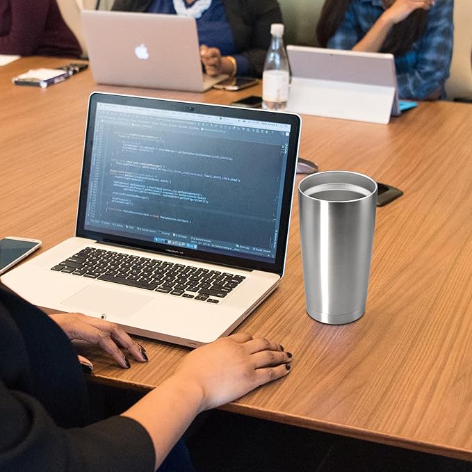 20 oz Tumbler Coffee Travel Tumblers Bulk with Lid Stainless Steel Double Wall Vacuum Insulated Mug Powder Coated Cups fit Car Cupholder for Hot and Cold - Stainless Steel, 12Pack