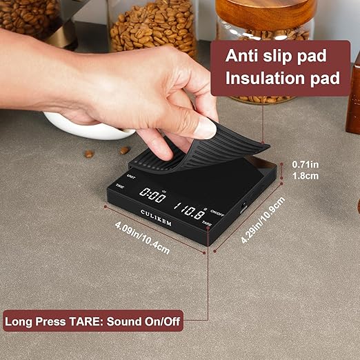 Coffee Espresso Scale with Timer, Kitchen Food Digital Matcha Scale, Rechargeable, Glass Mirror Design, for Barista, 0.3-2000g/0.1g