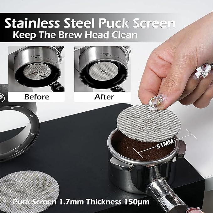 PUSEE 54mm Magnetic Dosing Funnel & Puck Screen Set 8 Magnetic Espresso Coffee Dosing Ring Reusable 1.7mm Puck Screen 316 Stainless Steel Fits All 54mm Portafilters Espresso Tools Espresso Accessories