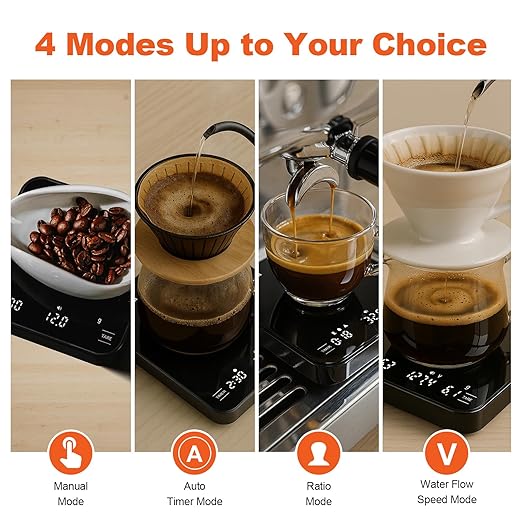 Mini Coffee Scale with Timer, 2kg/0.1g High Precision Scale for Espresso & Pour-Over, Portable Digital Kitchen Scale, 4 Modes & 3 Units, USB Charging, Tempered Glass Platform, Black