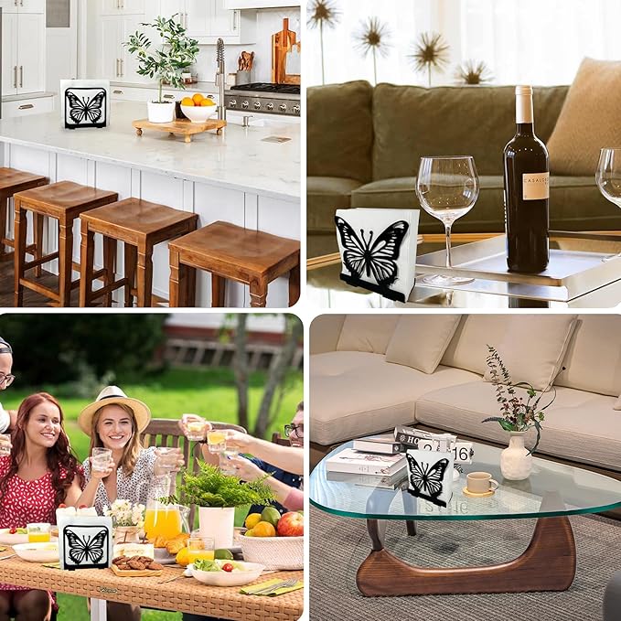 Butterfly Napkin Holder Set – 2 Pack Metal Stand for Everyday & Cocktail Napkins | Modern Black Decorative Coffee Filter Holder for Kitchen, Coffee Bar, Party, Dining Table & Gift