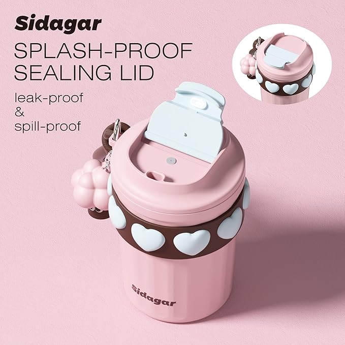 12 oz Travel Coffee Mug Spill Proof Leak Proof, Stainless Steel Thermal Coffee Cup with Lid, Resuable Cup for Hot and Cold, Portable Tumbler for Women, Light Pink