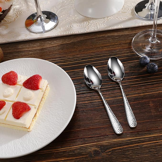 KEAWELL Premium Louise Hammered Demitasse Espresso Spoons: 6-Piece/12-Piece Set, 18/10 Stainless Steel, Mini Coffee Spoons, Small Spoon Set, Brightly-Mirror polished, Dishwasher Safe (6, 5.6 inches)