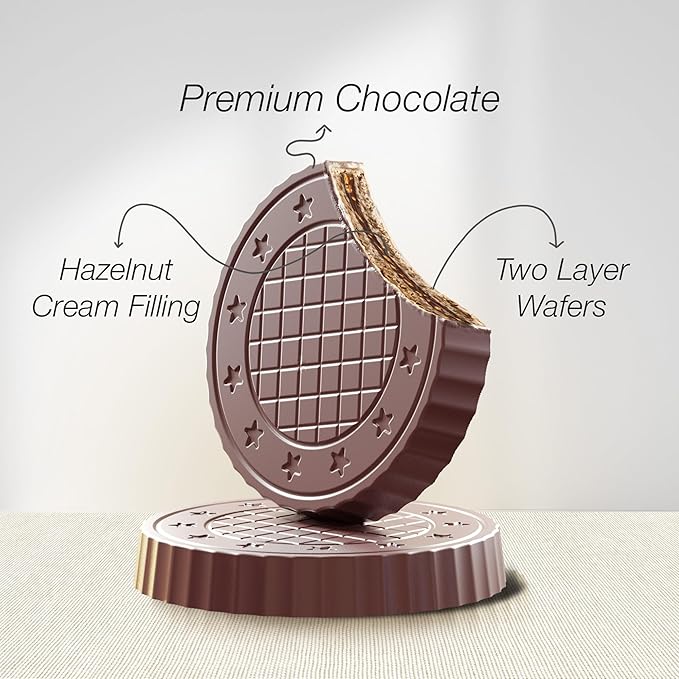 Fiorella Crunch Wafer Cookies - Delicious Chocolate Covered Crispy Thin Wafers with Layers of Hazelnut Cream Filling, Individually Wrapped, Perfect for Snacks, (Pack of 18)
