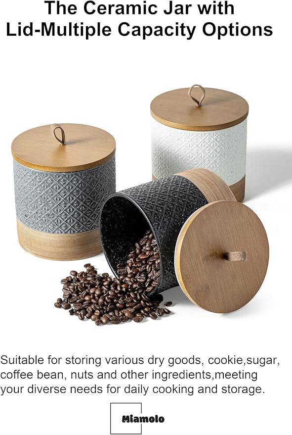 Ceramic Jars with Lid, Small Coffee Canister with Lid, Kitchen Food Storage Jars for Sugar Loose Leaf Tea Candy, Decorative Jar for Countertop, Pantry, Coffee Bar Accessories Black & 20 fl.oz