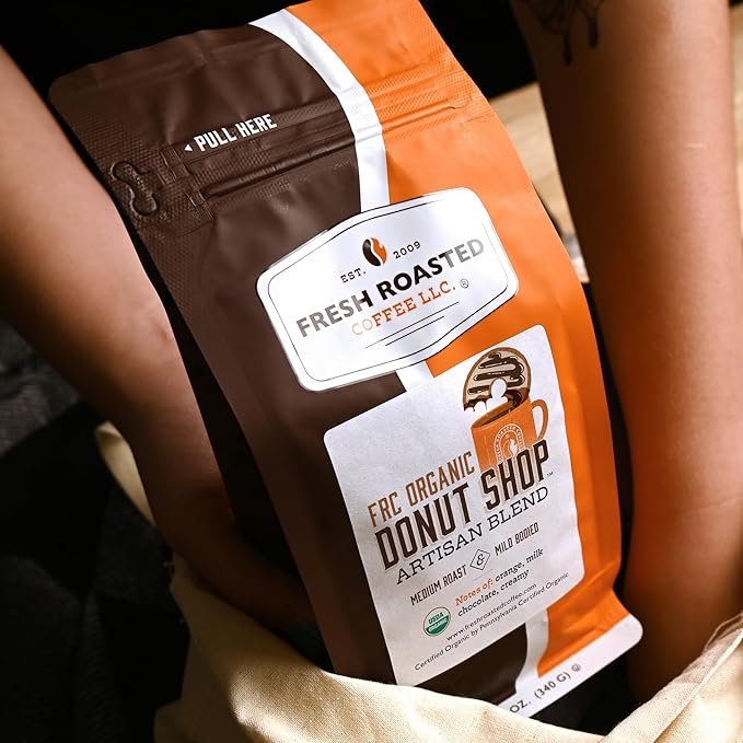Fresh Roasted Coffee, Organic Donut Shop | USDA Organic, Kosher | Medium Roast 12 oz Ground