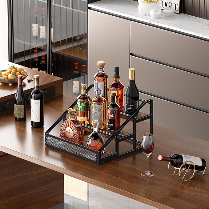 B4Life 3-Tier Liquor Bottle Display Shelf for Whiskey and Spirits - Retro Bar Shelves