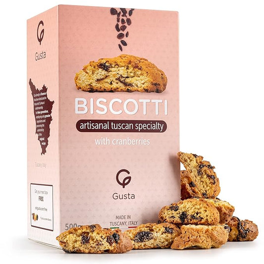 Gusta Authentic Soft Biscotti Cookies Made in Tuscany, Italy - Cranberry - Original Two Bites Size - All Natural Ingredients - Fresh & Genuine Italian Dessert Treats - 17.64oz