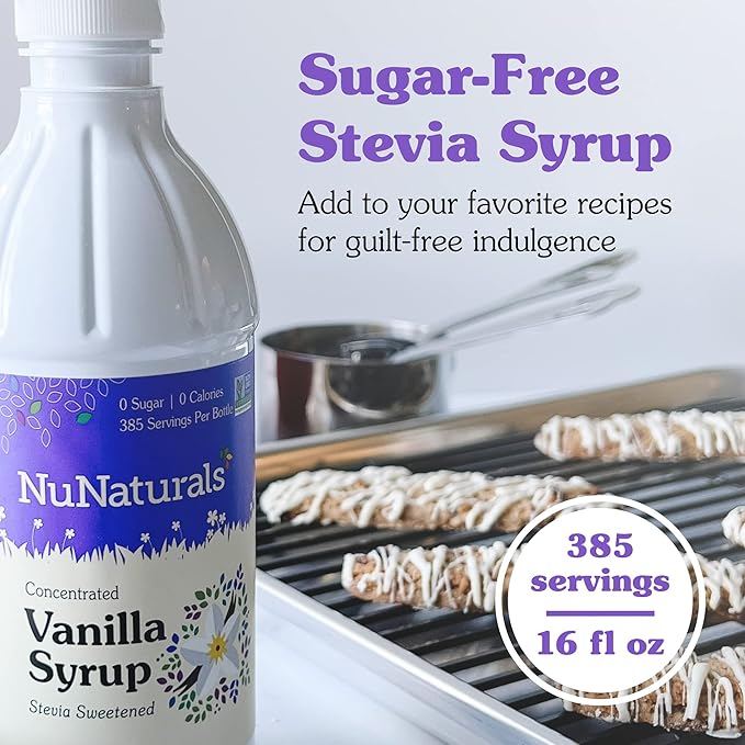 NuNaturals Stevia Syrup, Sugar-Free Sweetener, Plant-Based Sugar Substitute, Zero Calorie, Vanilla Flavor, 16 oz
