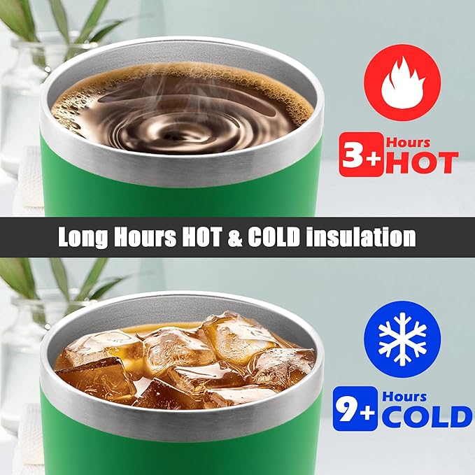 20 oz Tumbler Coffee Travel Tumblers Bulk with Lid Stainless Steel Double Wall Vacuum Insulated Mug Powder Coated Cups fit Car Cupholder for Hot and Cold - Green, 12Pack