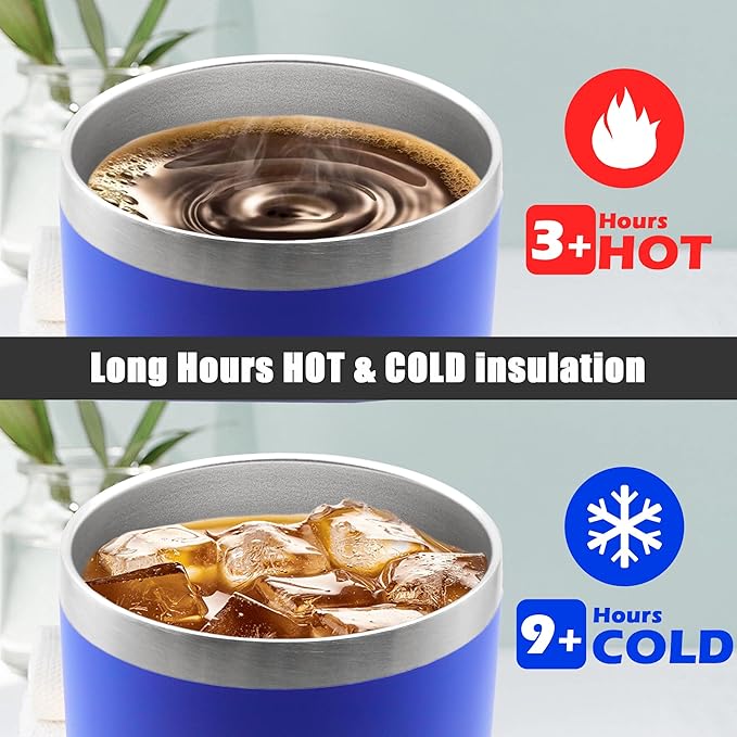 20 oz Tumbler Coffee Travel Tumblers Bulk with Lid Stainless Steel Double Wall Vacuum Insulated Mug Powder Coated Cups fit Car Cupholder for Hot and Cold - Dark Blue, 1Pack